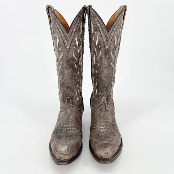 NWOB Lucchese Gray Brown Ornate Studded Snip Toe Western Cowgirl Boot size 6.5 - Picture 6 of 12